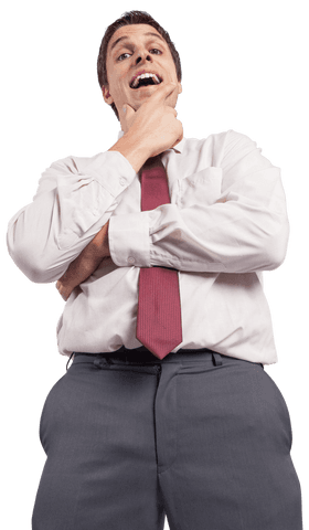 Proactive Businessman in Thoughtful Pose on Transparent Background