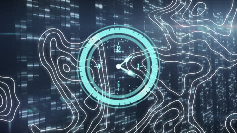 Futuristic Data Visualization with a Digital Clock Overlay