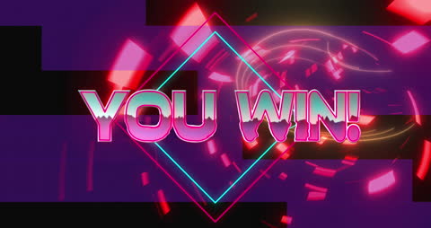 Retro Neon 'You Win' Game Screen with Light Effects