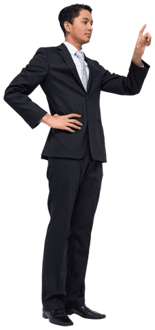 Transparent background asian businessman pointing forward