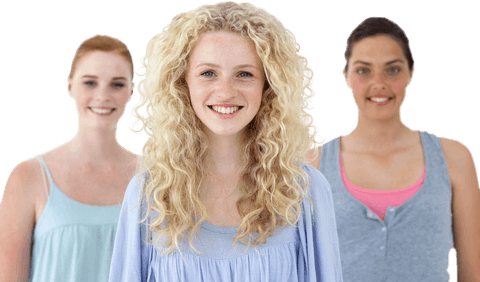 Three Happy Caucasian Women Smiling on Transparent Background