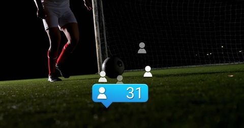 Soccer Player Kickoff On Artificial Turf With Digital Social Overlay