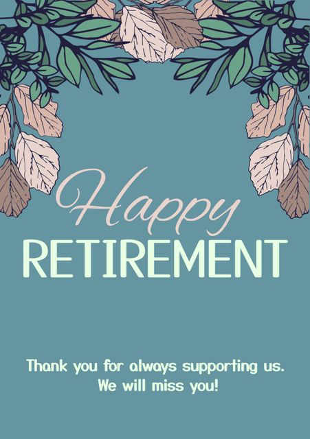 This elegant floral retirement card features intricate leaf designs and a heartfelt thank you message. Ideal for celebrating retirees, showing appreciation, and expressing good wishes. Suitable for making personalized cards, invitations, and keepsakes.