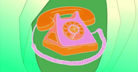 Illustration of retro rotary telephone on layered green background
