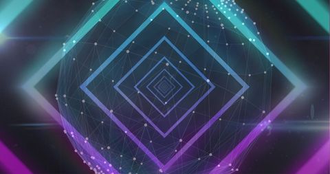 Retro futuristic digital interface with geometric patterns
