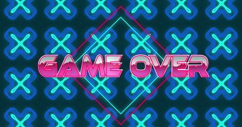 Neon Game Over Sign on Kaleidoscope Background