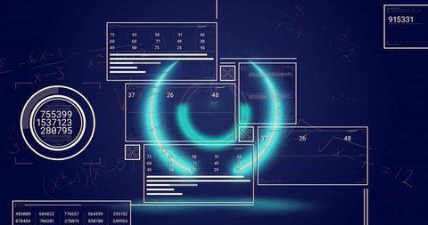 Futuristic Interface with Revolving Ring Chart and Digital Data Panels