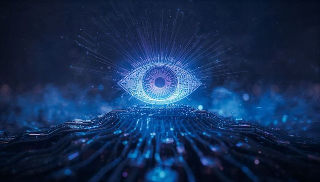 Futuristic Holographic Eye with Illuminated Blue Rays