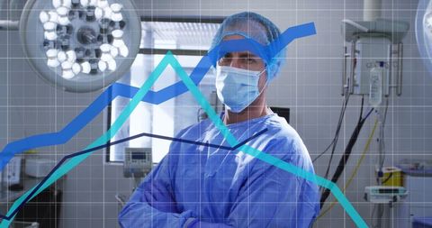 Surgeon in Operating Room with Medical Data Overlay