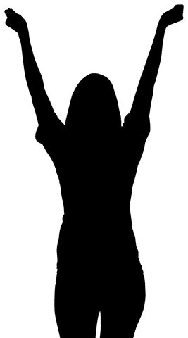 Sportswoman silhouette with hands up on transparent background