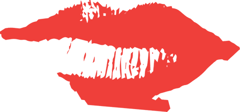 Abstract red lips with tooth shapes design on transparent background