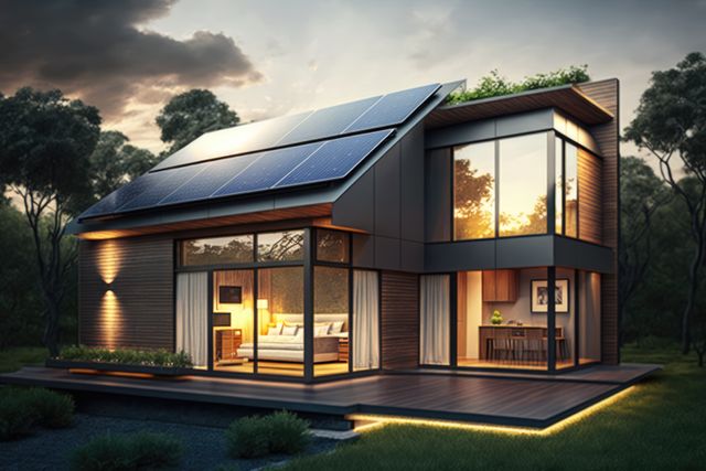 Modern Sustainable House with Solar Panels in Natural Setting - Download Free Stock Images Pikwizard.com