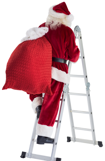 Transparent Santa with sack climbing ladder spreading holiday cheer - Download Free Stock Videos Pikwizard.com