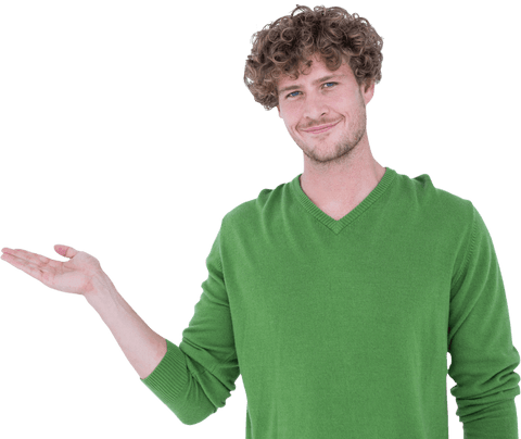 smiling man in green sweater holding transparent object - Download Free Stock Videos Pikwizard.com