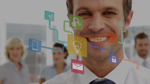 Business Innovation Interface Concept with Media Icons Overlay