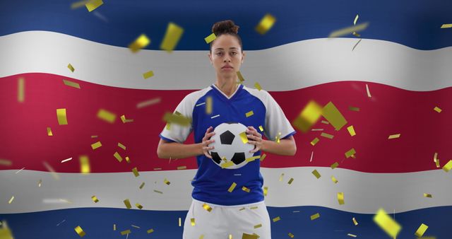 Focused Female Soccer Player with Costa Rican Flag Background - Download Free Stock Images Pikwizard.com