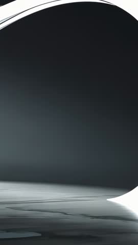 Vertical video panning across curved reflective arch sweeping over mirrored floor