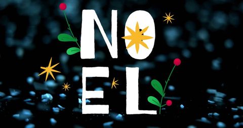 Festive noel with falling rocks and starry decor elements