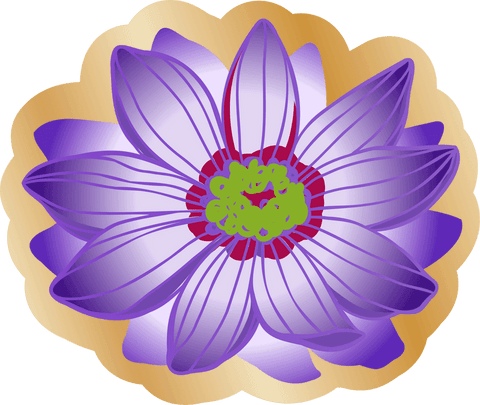Stylized purple flower with gold halo on transparent background