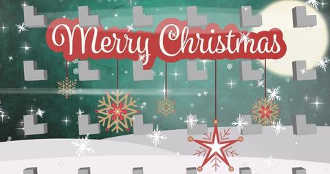 Merry Christmas Banner with Ornaments and Sparkles