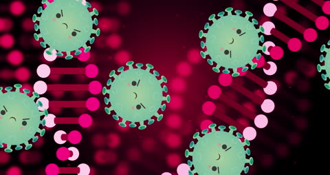 DNA Strands and Virus Cells on Dark Background