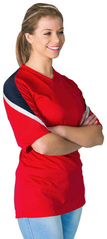 Smiling Young Football Fan in Red Jersey on Transparent Background