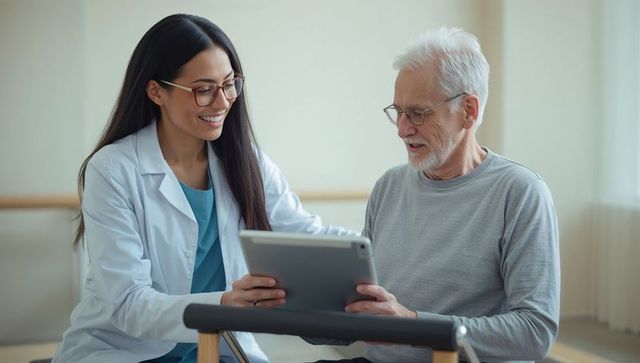 Senior Rehabilitation Session with Therapist in Therapy Room