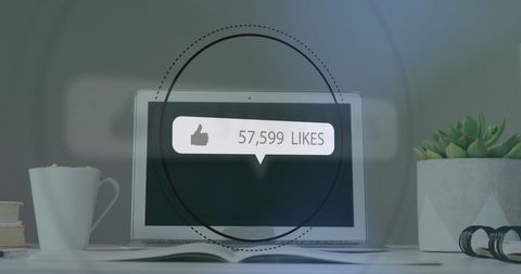 Social Media Like Icon on Laptop Screen in Office Environment - Download Free Stock Images Pikwizard.com