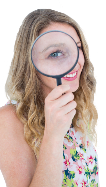 Cheerful Woman Holding Magnifying Glass, Playfully Inspecting with Bright Smile, Transparent Backgro - Download Free Stock Videos Pikwizard.com