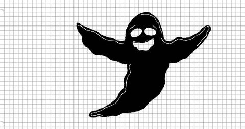 Spooky Ghost Illustration with Outstretched Arms over Grid