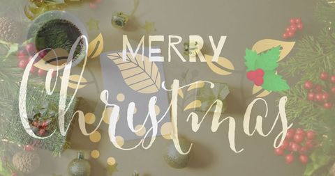 Festive Christmas Greetings Over Holiday Decor