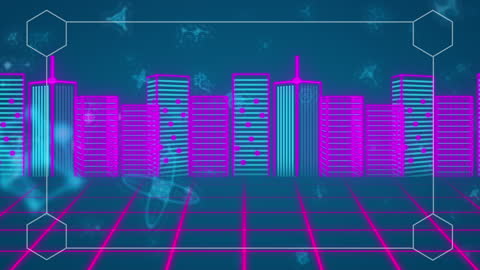 Futuristic Digital Cityscape with Neon Grid Elements