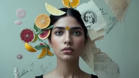 Artistic Portrait with Citrus Elements and Ethereal Vibe