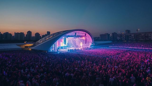 Massive Crowd at Scenic Sunset Concert Live Performance