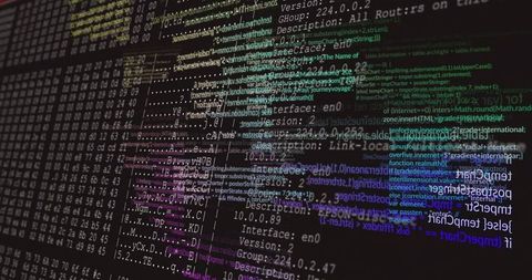 Colorful Coding Screen with Data and Network Interface Elements