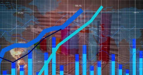 Global Data Analysis with Rising Graphs and World Map - Download Free Stock Images Pikwizard.com