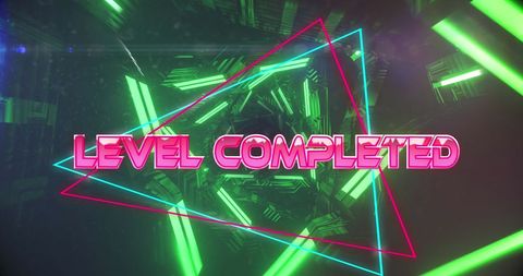 Virtual Game Level Completed Neon 3D Graphic Backdrop