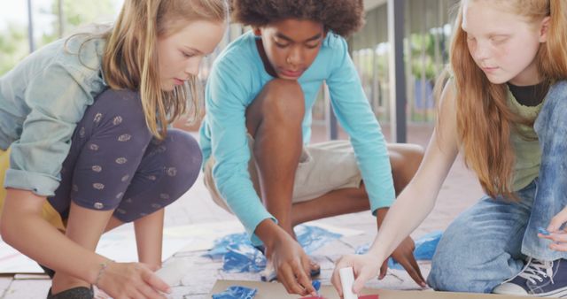 Group of Diverse Kids Engaging in Art Project Outdoors - Download Free Stock Images Pikwizard.com