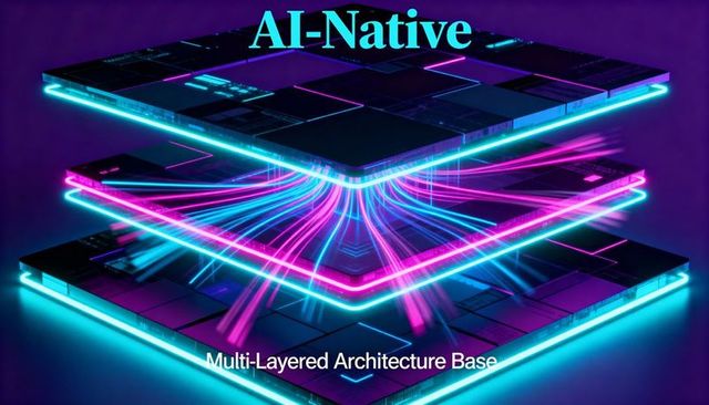 Ai-native multi-layered architecture emitting neon data streams