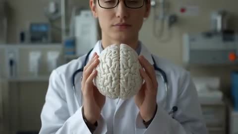 Neurologist Presenting Brain Model with Stethoscope