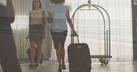 Businesswoman with Luggage and Sea Overlay Concept - Download Free Stock Images Pikwizard.com
