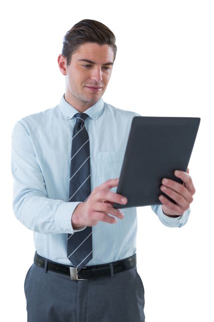 Businessman Using Digital Tablet Isolated on White Background - Download Free Stock Images Pikwizard.com