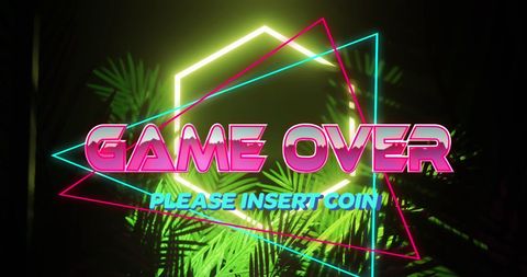 Neon Game Over Sign with Tropical Background