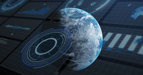 Futuristic Data Interface with Spinning Globe Visualization - Download Free Stock Images Pikwizard.com