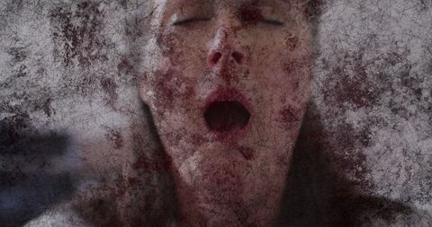 Senior Woman Sneezing with Grunge Texture Overlay, Conceptual Artwork