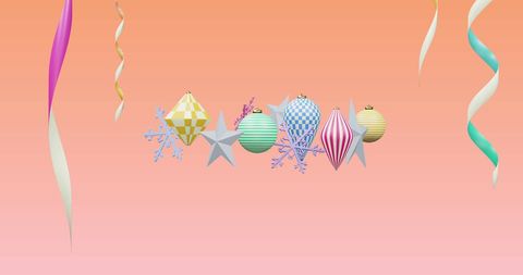 Colorful Christmas Ornaments on Gradient Pink Background