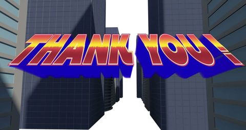 Colorful Thank You Text with Cityscape Background