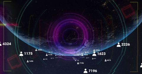 Digital network and data icons overlaying earth globe