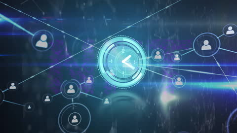 Futuristic Digital Clock with Global Network Connections