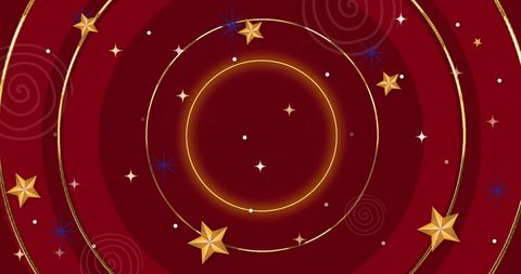 Festive Golden Stars and Snowflakes on Deep Red Backdrop